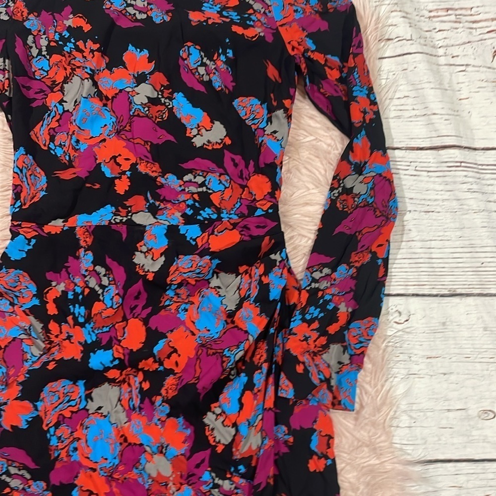 Givenchy Graphic Print Black Floral Long Sleeve Ruched Side Dress - Picture 7 of 9